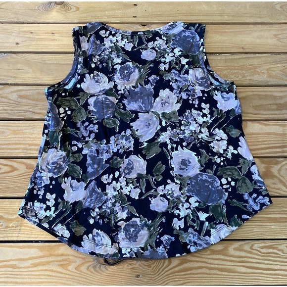 NEW Isaac Mizrahi Live Floral Pima Cotton Tank Top Petite Large PL Women’s Black - Picture 2 of 8